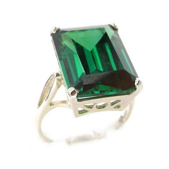 LBG Solid Sterling Silver Large 16x12mm Octagon cut Green Cubic Zirconia CZ Ring - Size 6 - Sizes 5 to 12