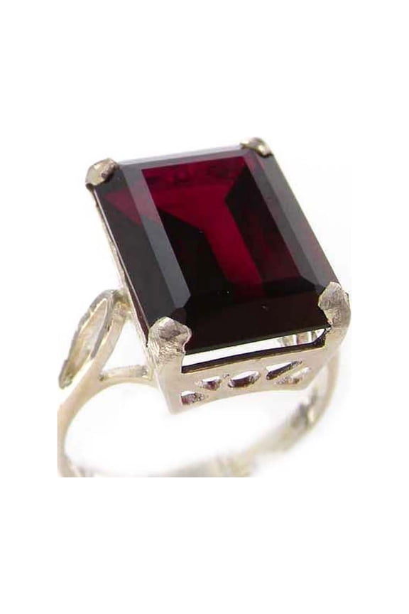LBG Solid Sterling Silver Large 16x12mm Octagon cut Synthetic Ruby Ring - Size 10.75 - Sizes 5 to 12 Available