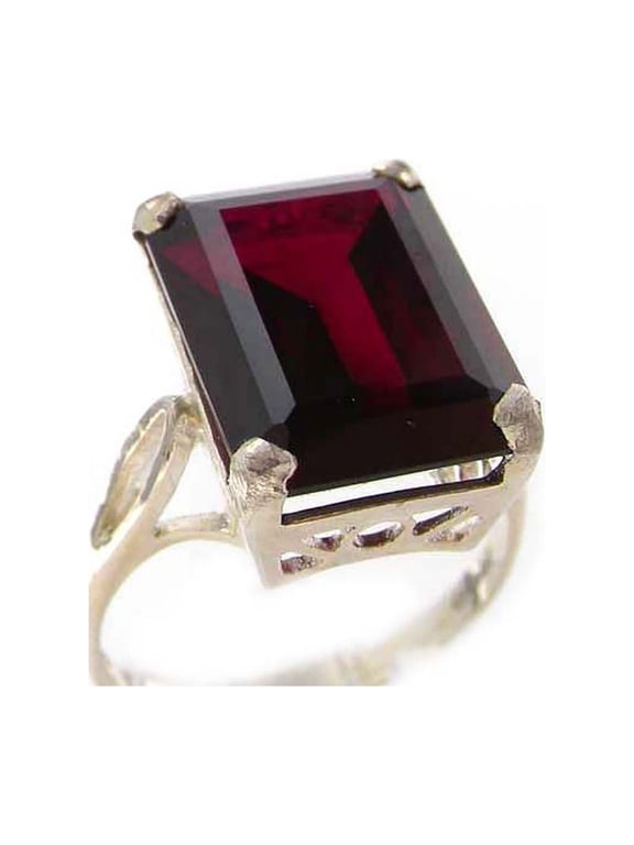 LBG Solid Sterling Silver Large 16x12mm Octagon cut Synthetic Ruby Ring - Size 6 - Sizes 5 to 12 Available