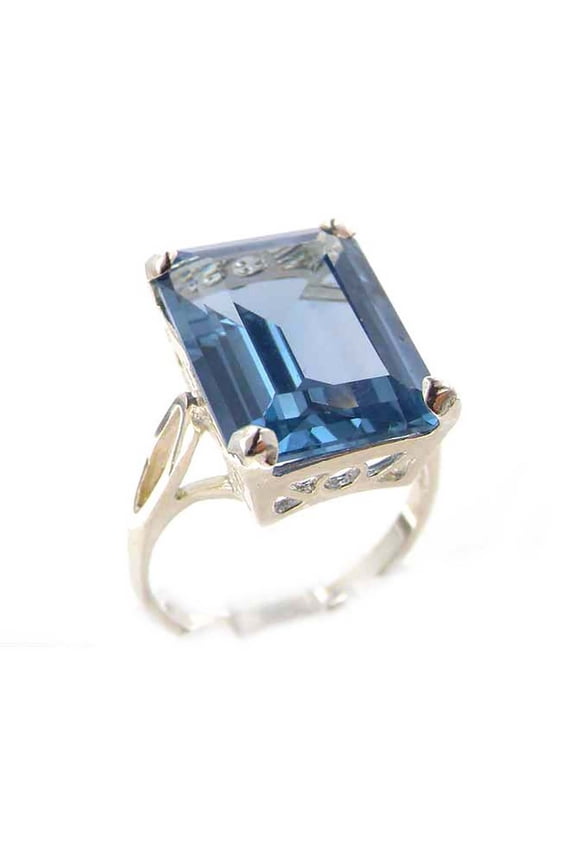 LBG Solid Sterling Silver Large 16x12mm Octagon cut Synthetic Sea Blue Spinel Ring - Size 10 - Sizes 5 to 12