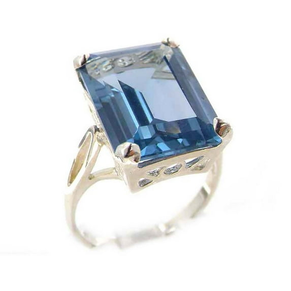 LBG Solid Sterling Silver Large 16x12mm Octagon cut Synthetic Sea Blue Spinel Ring - Size 8 - Sizes 5 to 12