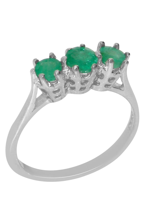 LBG Sterling Solid Silver ring with Natural Emerald Womens Engagement Ring - Size 11