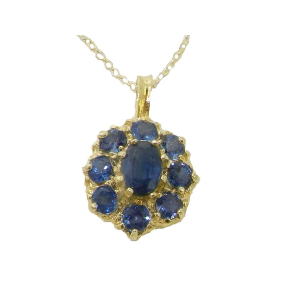 LBG Womens Solid Yellow 10K Gold Natural Blue Sapphire Large Cluster Pendant Necklace with 20" Chain