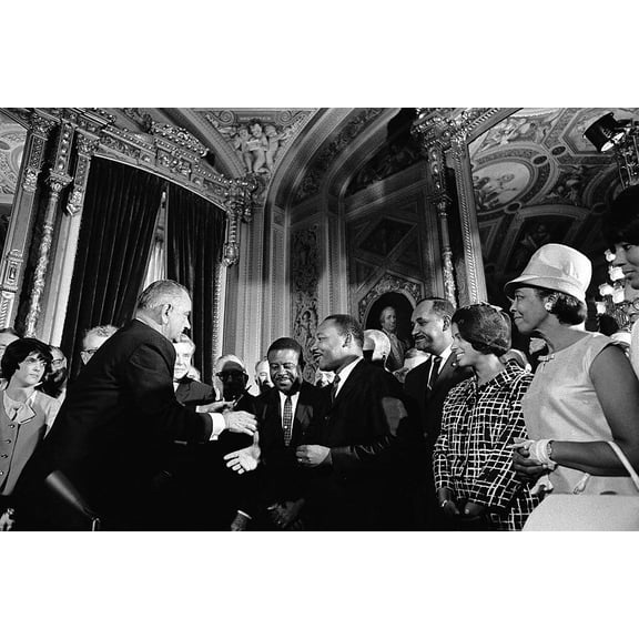 LBJ and Martin Luther King Voting Rights Act Style - A - 24x36 Inch Laminated Aviation Poster - Stunning Detail and Bold Colors