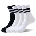 thumbnail image 1 of LBJR Womens Striped Crew Socks Cotton Cozy Casual Calf Socks for women 4 Pairs,Size Fits Shoes 5-10, 1 of 4