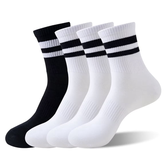 LBJR Womens Striped Crew Socks Cotton Cozy Casual Calf Socks for women 4 Pairs,Size Fits Shoes 5-10