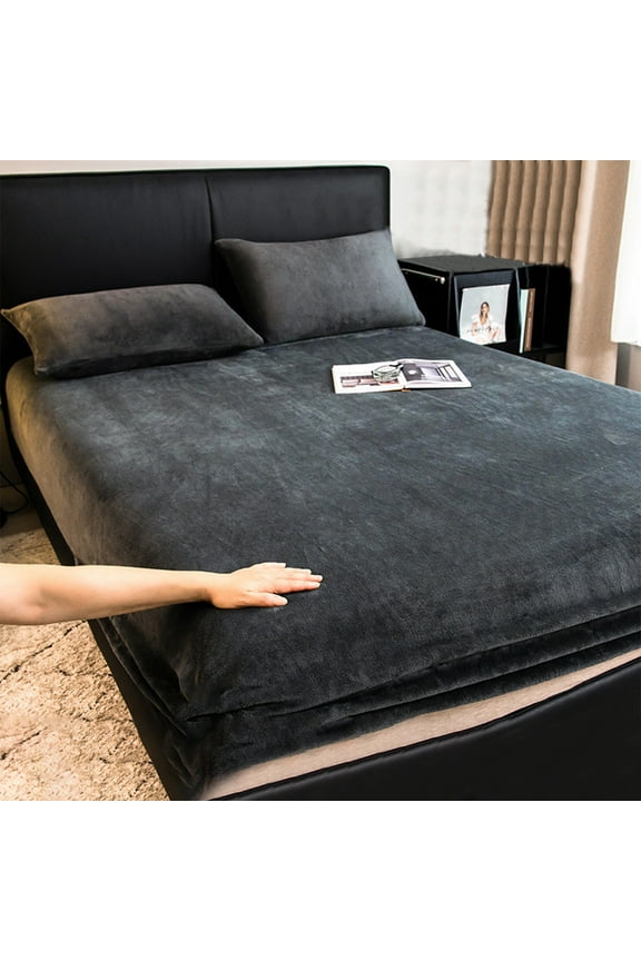 Velvet Plush Sheets Set Full Size, Micro Fleece Extra Soft Cozy Sheet and Pillowcase Set, Ultra Plush and Warmth Deluxe Bed Sheets, Breathable Brushed Flannel Bedding, Dark Gray