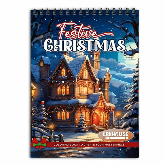 LBKHOUSE Festive Christmas Coloring Book Spiral Bound for Adults, Premium Cover