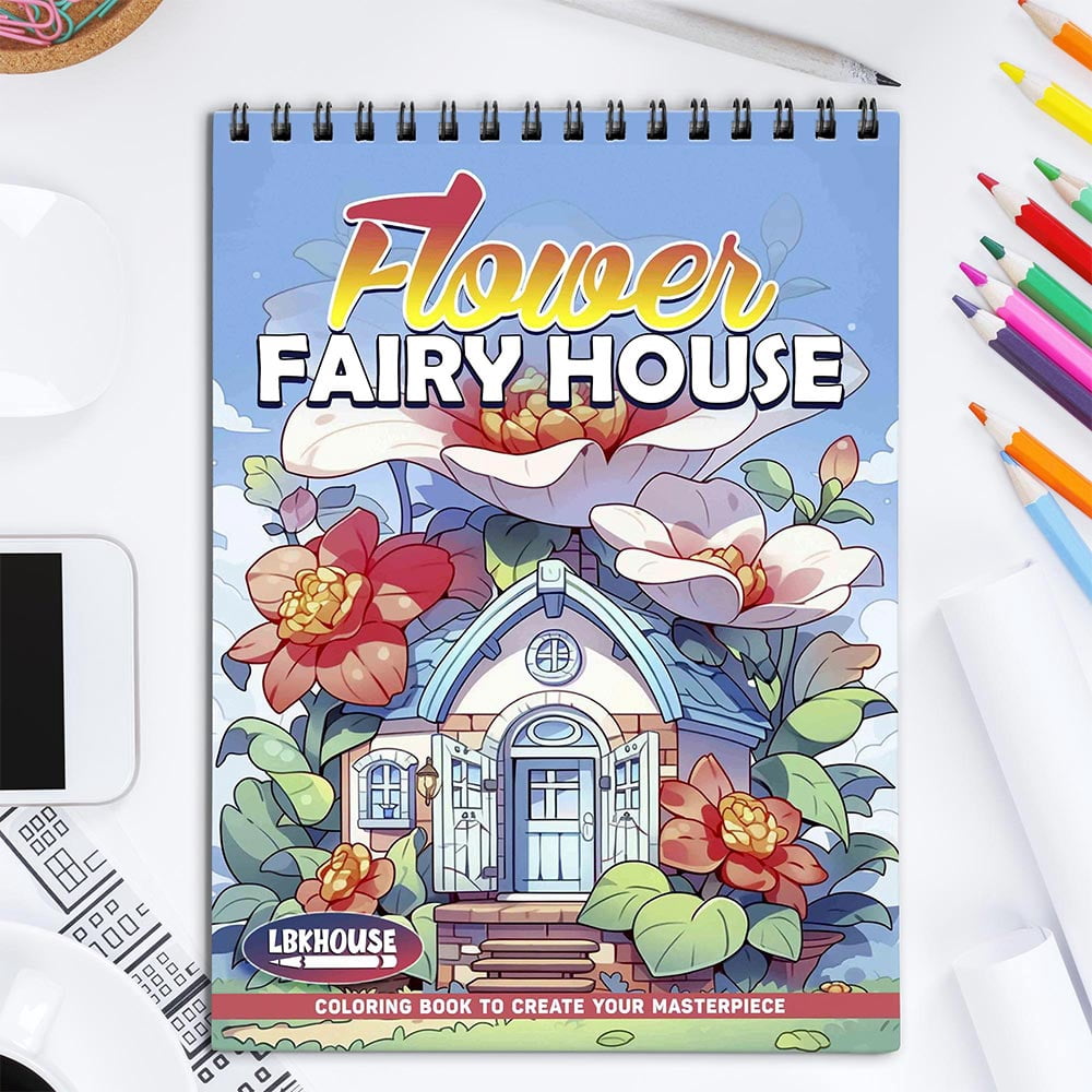 LBKHOUSE Flower Fairy House Coloring Book Spiral Bound for Adults ...