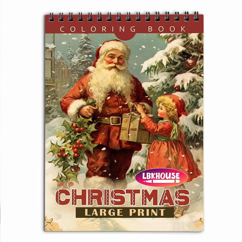 LBKHOUSE Large Print Christmas Coloring Book Spiral Bound for Adults, Premium Cover