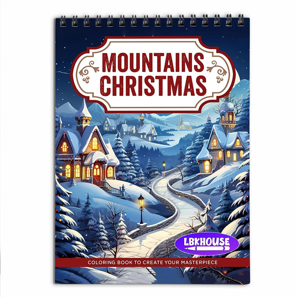 LBKHOUSE Mountains Christmas Coloring Book Spiral Bound For Adults, Premium Cover