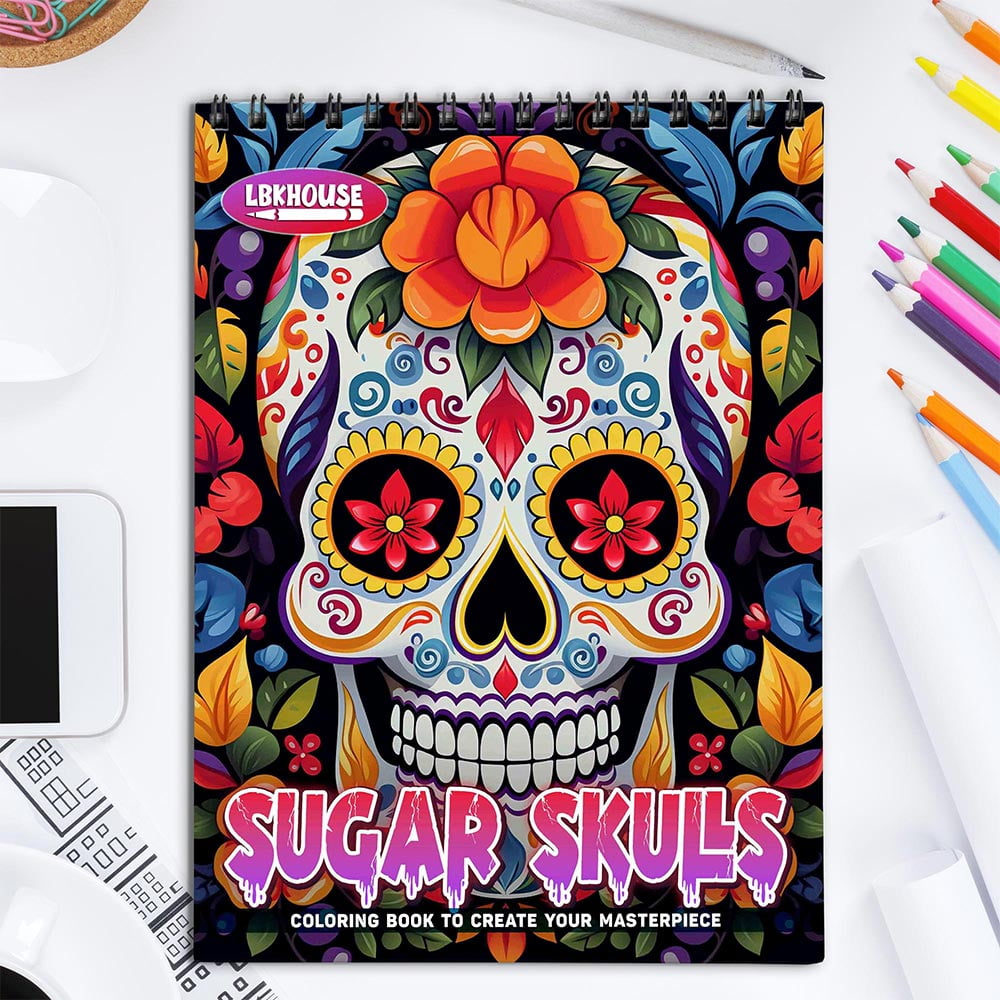 LBKHOUSE Sugar Skulls Coloring Book for Adult, Spiral Bound, Soft Cover