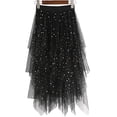 thumbnail image 1 of LBKKC Women's Sequin Tulle Skirt Formal High Low Asymmetrical Midi Tea-Length Elastic Waist Skirt Black, 1 of 5