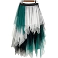 thumbnail image 1 of LBKKC Women's Tulle Skirt Black Green Formal High Low Asymmetrical Midi Witch Skirt Tea-Length Elastic Waist Tutu Skirt, 1 of 5