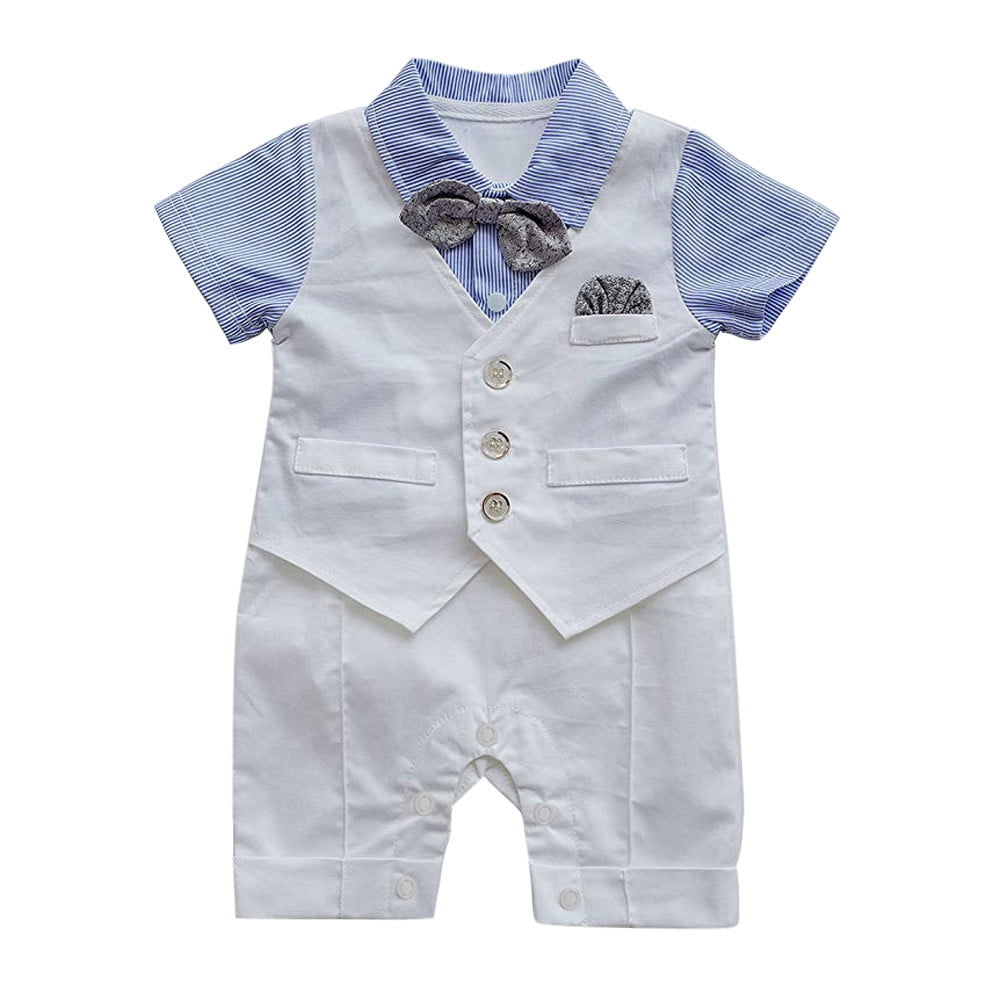 LBLOE Baby Boy Formal Outfit Tuxedo Plaid Gentleman Suit with Bowie