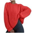 thumbnail image 1 of LBLOE Women's Long Sleeve Crew Neck Knit Casual Loose Oversized Pullover Sweater Jumper Tops Red, 1 of 5