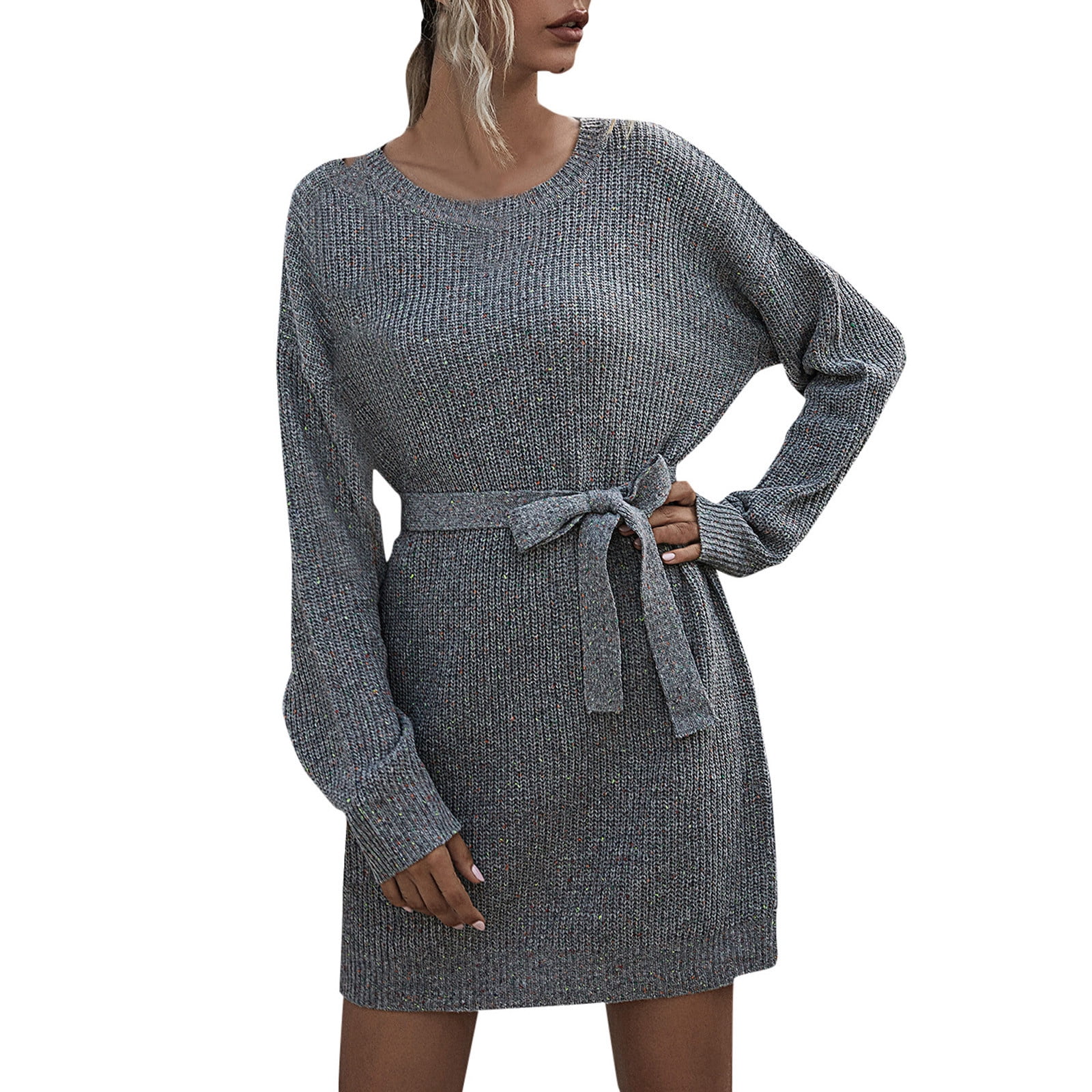 LBLOE Women's Sweater Dress V Neck Cable Knit Sweater Dress Long Sleeve  Bodycon Slit Pullover Midi Dress with Belt Wine - Walmart.com