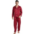 thumbnail image 1 of LANBAOSI Mens Satin Pajamas Set Long Sleeve Button Down 2-Piece Sleepwear, Burgundy M, 1 of 8
