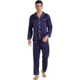 thumbnail image 1 of LANBAOSI Mens Satin Pajamas Set Long Sleeve Button Down 2-Piece Sleepwear, Navy M, 1 of 8