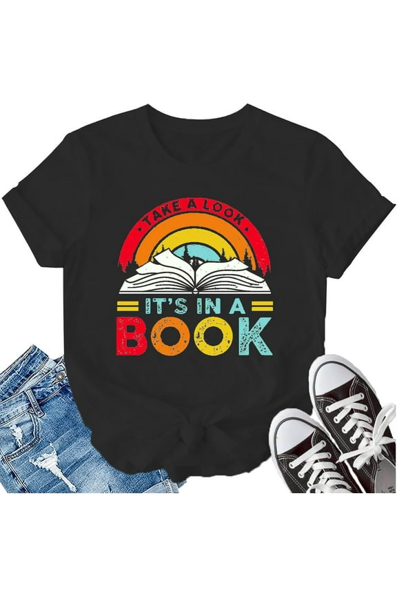 LBP Reading Book Shirt Reading Rainbow T Shirt for Women Take A Look It's in A Book Shirt Book Lover Tees