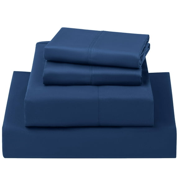 LBRO2M 1000 Thread Count King Sheet Set, 100% Egyptian Cotton Sheets, 4 Piece Hotel Sheets with 16" Deep Pocket, Navy Blue