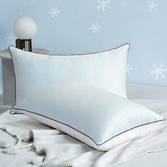 LBRO2M 2PC Cooling Bed Pillows, Breathable Down Alternative Pillow with Ice Silk & Cotton Pillowcase, King