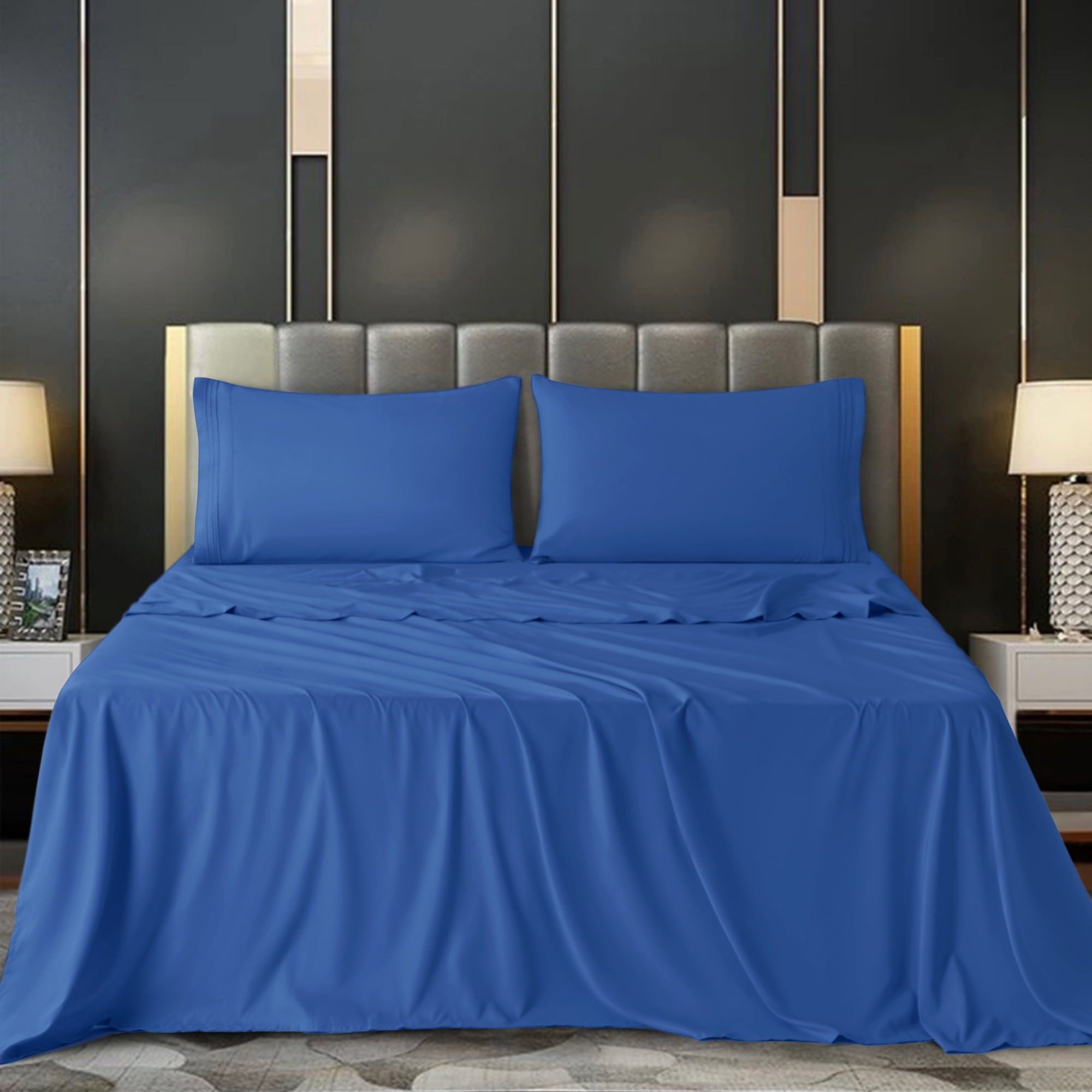 Block Sheet Set LBRO2M Bed Sheets Set, 1800 Series Soft Microfiber 16 Inches Deep ...