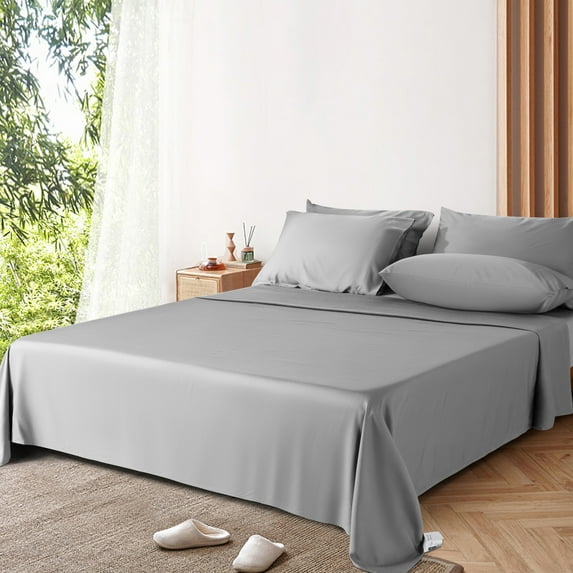 LBRO2M Cooling Bamboo Sheets Set, Hotel Luxury Silky Breathable 4Pcs/6Pcs Bedding Sheets & Pillowcases(California King, Gray)