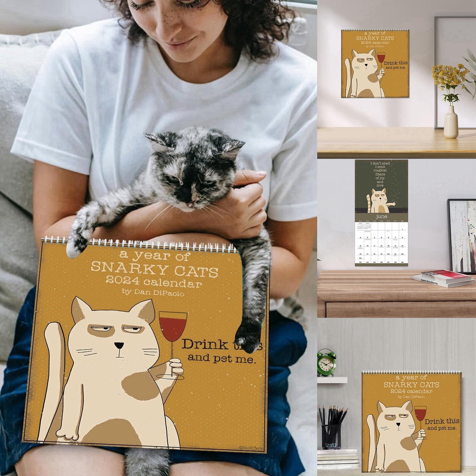 LBS 2024 Snarky Cats Calendar Snarky Cat Wall Hanging Calendar Fun Wall