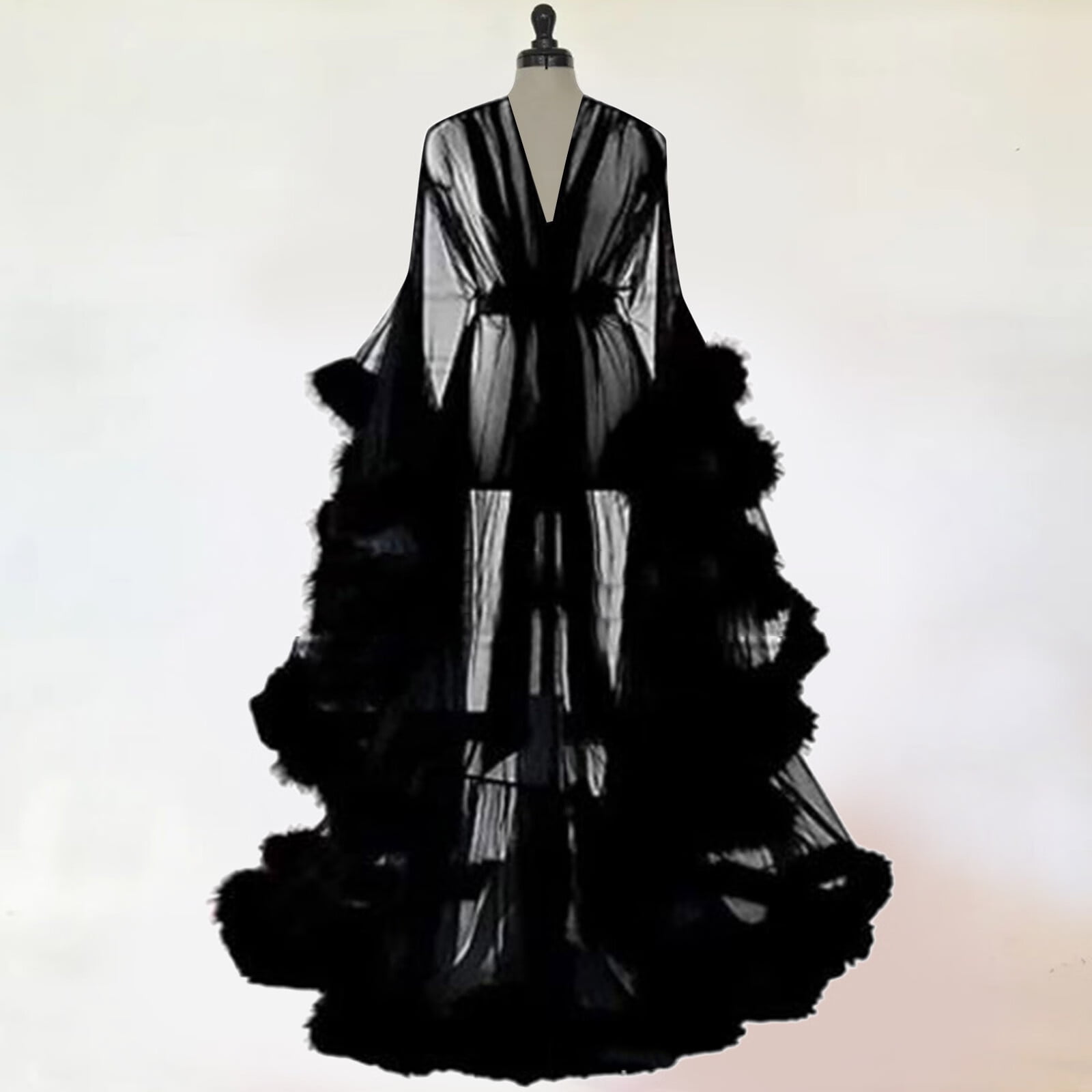 LBS Women Fashion Tulle Robe Long Lingerie Nightgown Bathrobe Sleepwear