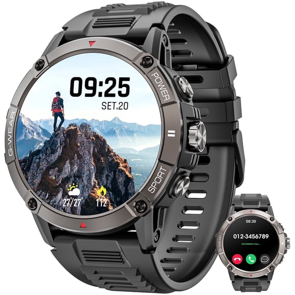 LBSAU Military AI Smartwatch for Men, Smart Watch with Fitness Tracker, Answer/Make Calls, IP68 Waterproof, 100+ Sport Modes, Pedometer, Compatible with Android iOS Devices