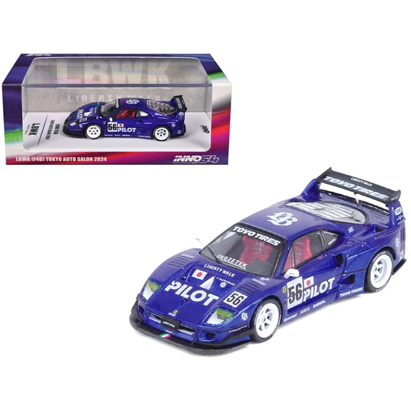 LBWK (Liberty Walk) F40 #56 Blue "Tokyo Auto Salon 2024" 1/64 Diecast Model Car by Inno Models