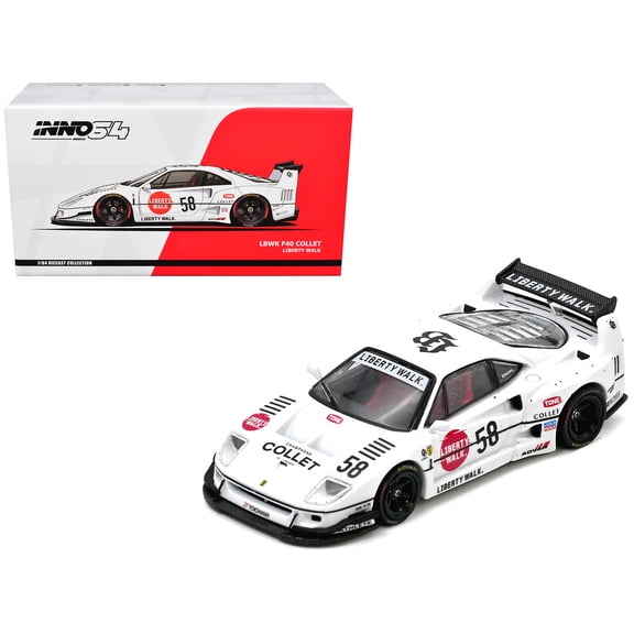 LBWK (Liberty Walk) F40 #58 White with Graphics "Collet" 1/64 Diecast Model Car by Inno Models