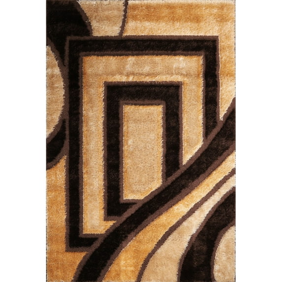 LBaiet 2' x 3' Brown and Beige Color Block Shag Rectangular Scatter Area Throw Rug