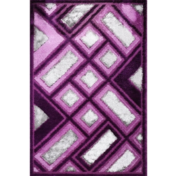 LBaiet 3' x 5' Purple and White Geometric Motif Shag Rectangular Area Throw Rug