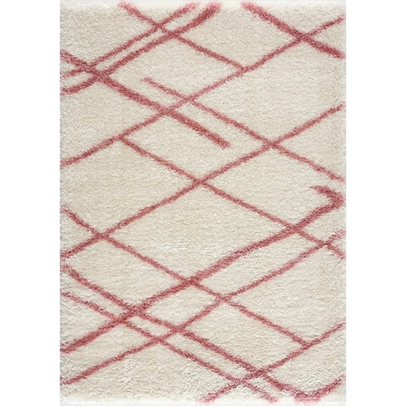 LBaiet 4' x 6' Navy Blue and White Geometric Diamond Rectangular Shag Area Throw Rug