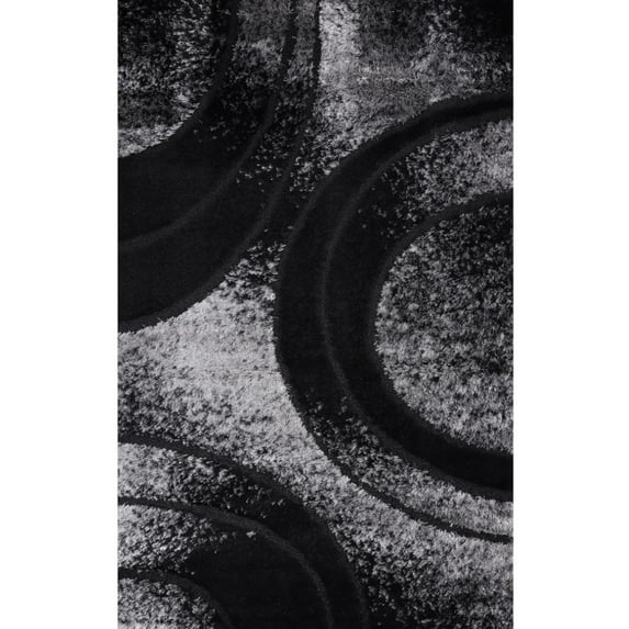 LBaiet 5' x 7' Black and Gray Circular Motif Shag Rectangular Area Throw Rug