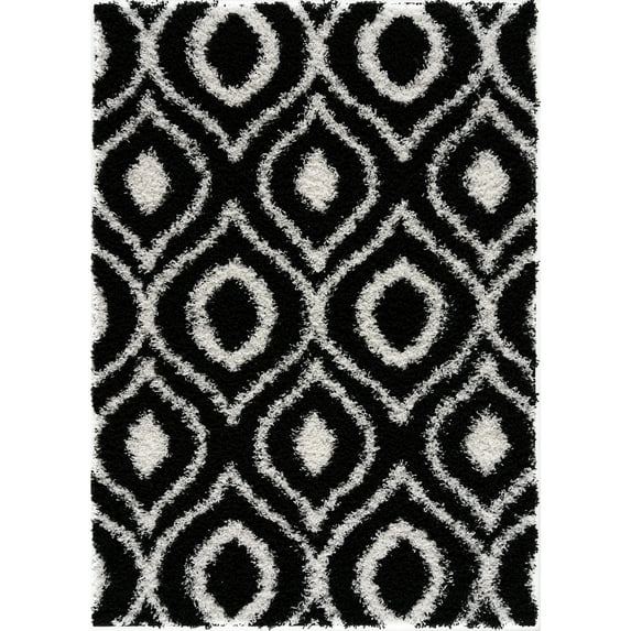 LBaiet 5' x 7' Black and White Geometric Ikat Rectangular Shag Area Throw Rug