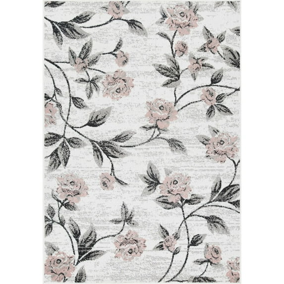 Entryway Living Room Traditional Luna Pink Floral 5' x 7' Rug