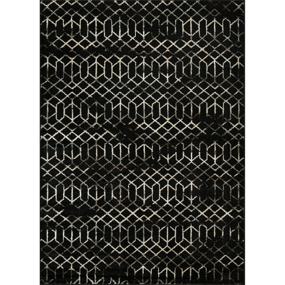 LBaiet 8' x 10' Black and Beige Geometric Power Loomed Rectangular Area Throw Rug