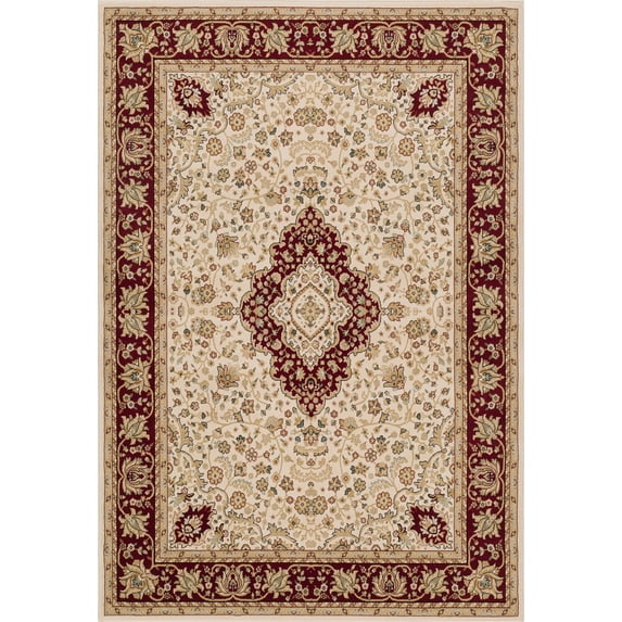 5' x 7' Beige and Red Classic Floral Rectangular Area Throw Rug