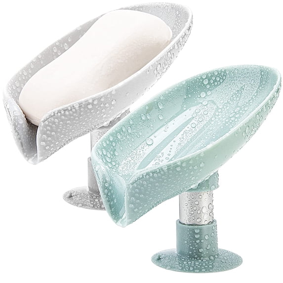 2 Pack Soap Holder, Self Draining Soap Dish Holder, Not Punched Easy Clean Bar Soap Holder, with Suction Cup Soap Dish Suitable for Shower, Bathroom, Kitchen Sink (Dark + Light Green)