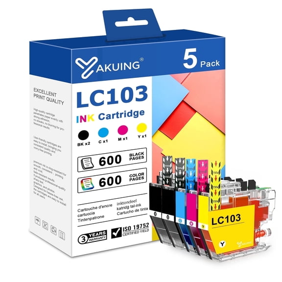 LC 103 Ink Cartridges Compatible for Brother LC 103 Ink Cartridge for DCP-J152W MFC-J4610DW J470DW Printer (5-PACK)