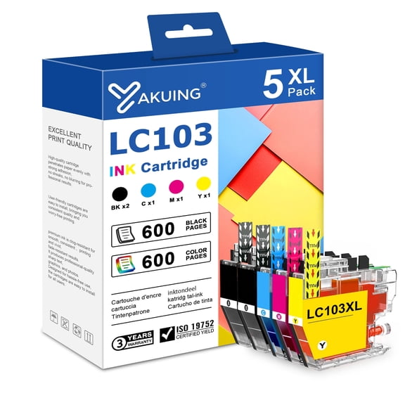 LC 103XL Ink Cartridges Compatible for Brother LC 103XL Ink Cartridge for DCP-J152W MFC-J4510DW J4610DW Printer (5-PACK)