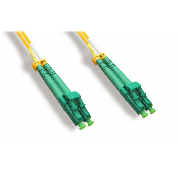 LC/APC OS2 Duplex 2.0mm Fiber Optic Patch Cord, OFNR, Singlemode 9/125, Yellow Jacket, Green Connector, 2 meter (6.6 ft)