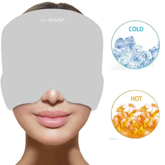 Headache Migraine Relief Cap,Gel Hot Cold Therapy Migraine Relief Cap,Comfortable & Strechable Ice Pack Eye Mask for Puffy Eyes, Tension, Sinus & Stress Relief,Grey
