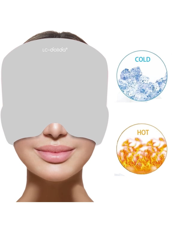 Headache Migraine Relief Cap,Gel Hot Cold Therapy Migraine Relief Cap,Comfortable & Strechable Ice Pack Eye Mask for Puffy Eyes, Tension, Sinus & Stress Relief,Grey