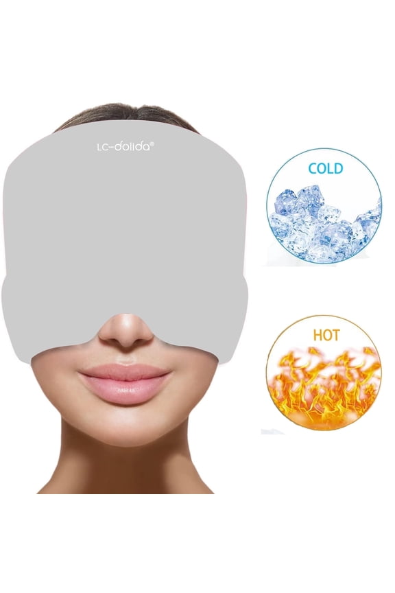 Headache Migraine Relief Cap,Gel Hot Cold Therapy Migraine Relief Cap,Comfortable & Strechable Ice Pack Eye Mask for Puffy Eyes, Tension, Sinus & Stress Relief,Grey