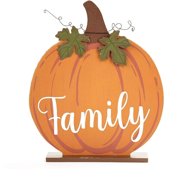 LC Fall Decor - Wood Tabletop Family Orange Pumpkin 12inch