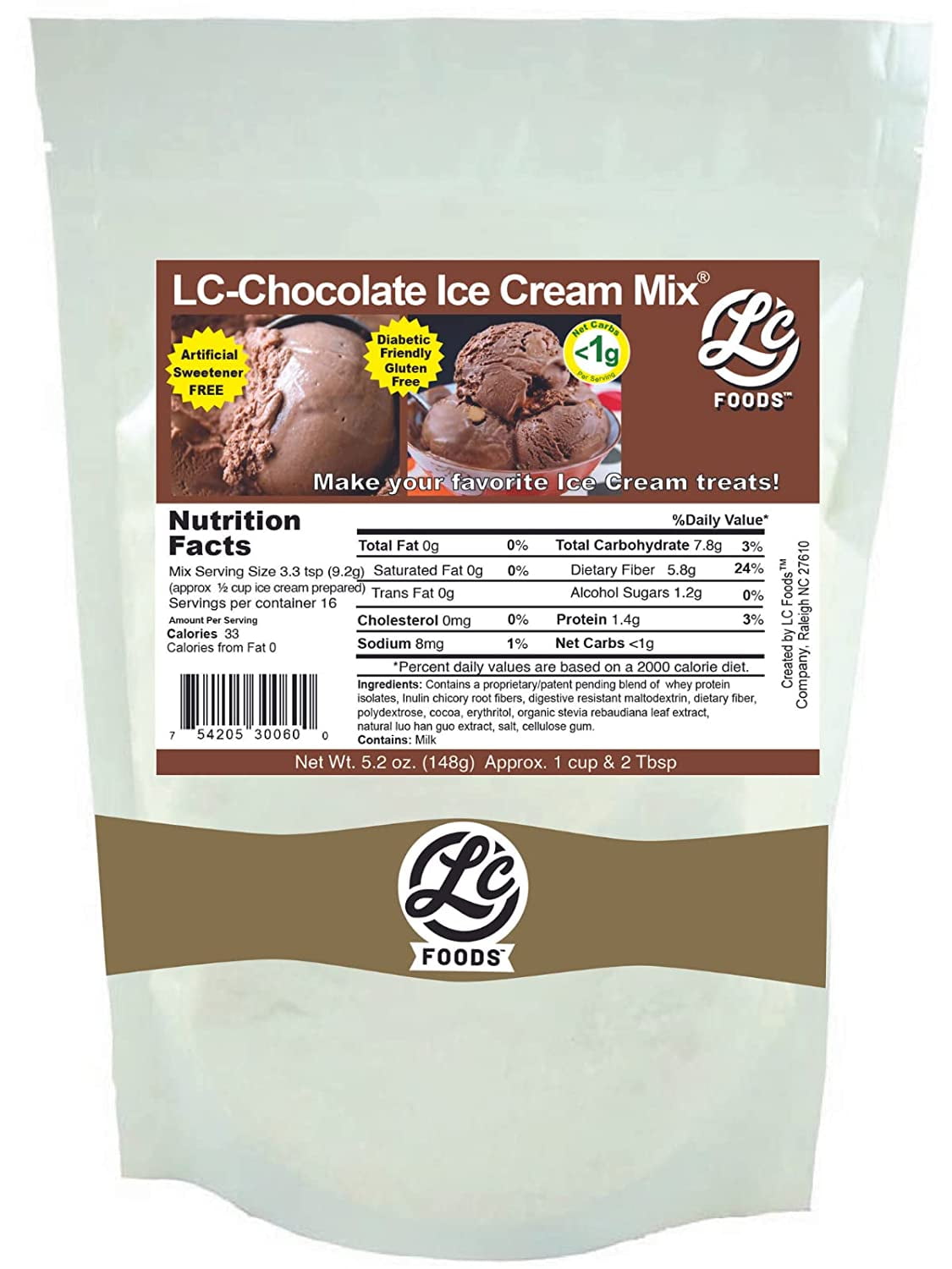 LC Foods Low Carb Chocolate Ice Cream Mix, 5.2 Oz